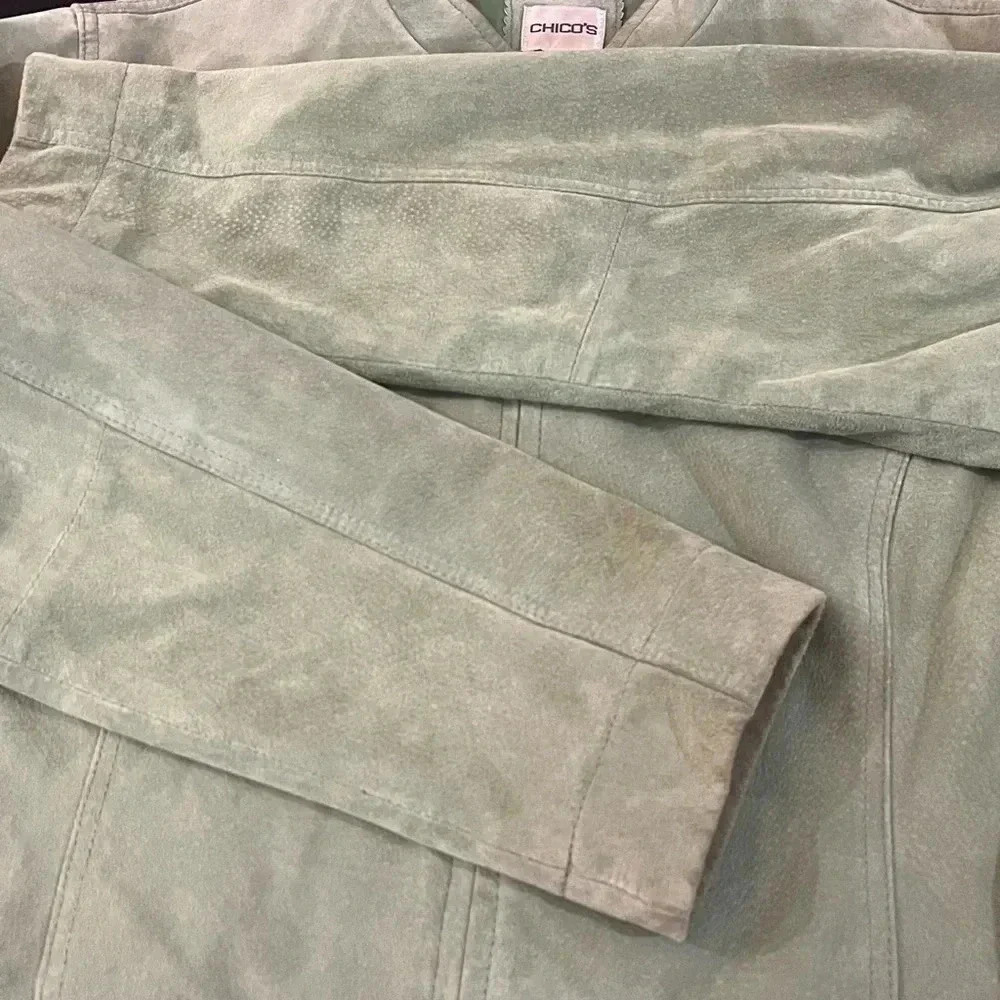 Chicos green suede size 2 (approx. US 12) GUC bomber jacket - Picture 14 of 15